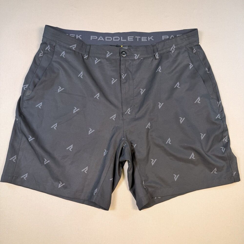 PADDLETEK men's Pickleball walking shorts - Black sz 40 EUC All Over Print Logo